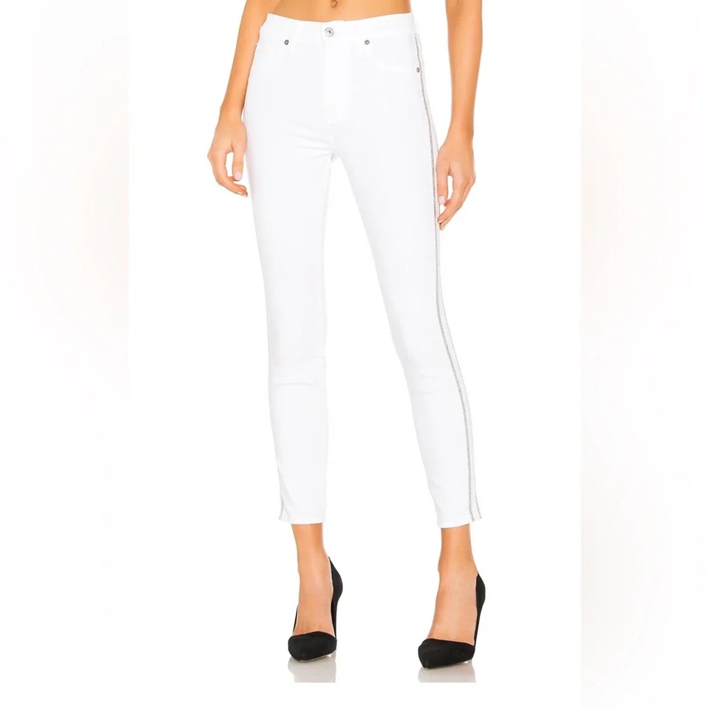 7 FOR ALL MANKIND WHITE SKINNY JEANS WITH SILVER ACCENT - Picture 2 of 8